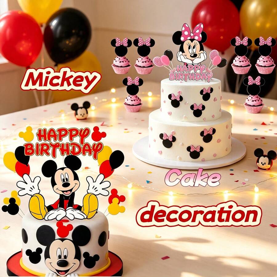 Mesuca Cartoon Mouse Theme MQMN Size Cake Topper Set, Dessert Decoration, Birthday Party Cake Decor, Cartoon Plug-In Set - Multicolor - View 1