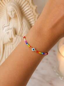 1PC Bohemian Colorful Beaded Bracelet, Adjustable Red String Friendship Bracelet, Lucky Gift - Multicolor - View 2