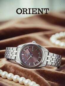Orient Stretto Ultra-Slim Solar Women's Watch, Brown Radial Dial, Date Function, 50m Water Resistant, Steel Strap RA-WG0603R10B - Silver - View 2