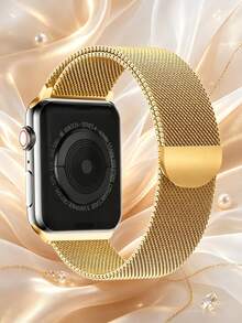 不鏽鋼米蘭圈錶帶，適用於 38/40/41/42/44/45/46/49mm，磁吸扣錶帶，適用於 i Watch 全系列 SE Ultra - 金色 - 查看 2