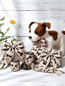 2/1 Rollo de cinta con patrón de huella de pata, cinta de lino con patrón de huella de pata, nueva cinta de franela creativa con patrón de huella de pata & hueso, adecuada para manualidades, lazos, decoración de fiestas, embalaje de cajas de regalo y envoltura de ramos (6.3cm/5 yardas) - Varios estilos - Ver 2