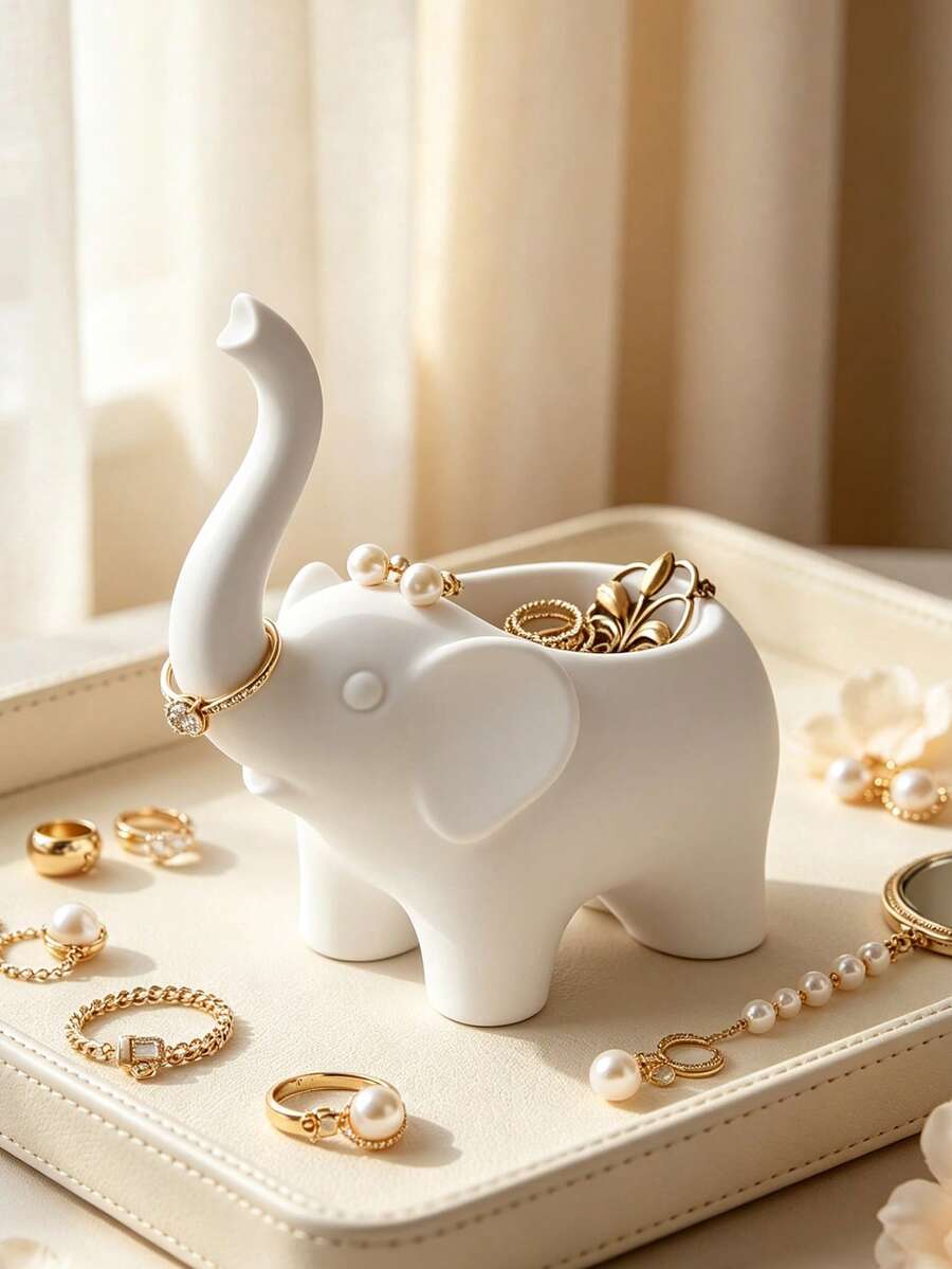 Elephant Shaped Cute Design Tray Jewelry Storage Organizer, Living Room Desktop Organizer And Home Decor, Multi-Purpose Desktop Decoration, Suitable For Jewelry, Keys, Wireless Earphones, Storage, Suitable For Placing Small Items, Home Decor, Commemorative Gift, Birthday Gift - Multicolor - View 1
