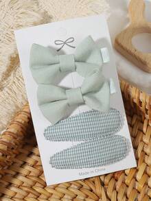 4pcs Macaron Solid Color Bow & Plaid Water Drop Clips, INS Style Side Bang Hair Accessories For Girls - Mixed color - View 12