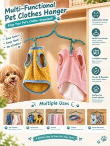 1pc Heavy-Duty Foldable Pet Clothes Hangers - Adjustable Thickened Multi-Function Dog Cat Hangers With Short Neck, Space-Saving Collapsible Rack For Pet Sweaters, Dresses & Coats - Multicolor - View 3