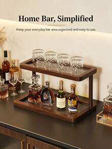 Multi-Layer Desktop Cup Holder Storage Rack, Minimalist Bar Wine Glass Coffee Cup Display Stand, Tea Table Tea Set Organizer Shelf - Brown - View 4