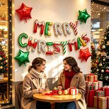 18pcs/Set "Merry Christmas" Letter Balloon Set (Foil), With Red And Green Star Balloons; Suitable For Decorating Christmas Parties, Events And Home Interiors, Also Can Be Used To Create Festive Atmosphere In Store Windows And Walls. - Multicolor - View 3