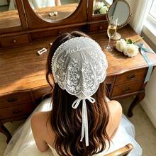 Personalized Lace Bridal Headscarf, Custom Embroidered Wedding Head Scarf, Bachelorette Party Favors, Bride Gift LXY1607, Bride Lace Headscarf - Multi-color Lace Headscarf - View 2