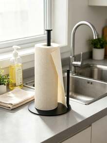 1Pc Modern Black Countertop Paper Towel Holder, Heavy Duty Metal Vertical Standing Tissue Rack With Stable Base, Freestanding Paper Roll Holder For Kitchen Counter - Tissue Holder - View 4