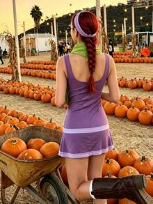 Women's Halloween Character Costumes Contrast Color Bodycon Tank Dress - Purple - View 6