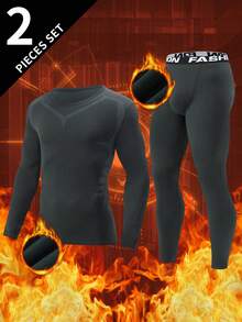 2pcs Men's Thermal Compression Set, Ski Thermal Set, Compression Top And Pants, Men's Fitness Sports Leggings + Shirt - Dark Grey - View 1