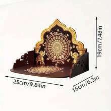 1pc Hand-Painted Wooden Temple, Suitable For Home And Office, Wall-Mounted Desktop Modern Temple, Suitable For Home Or Store Walls, Floating Shelf - Camel - View 2
