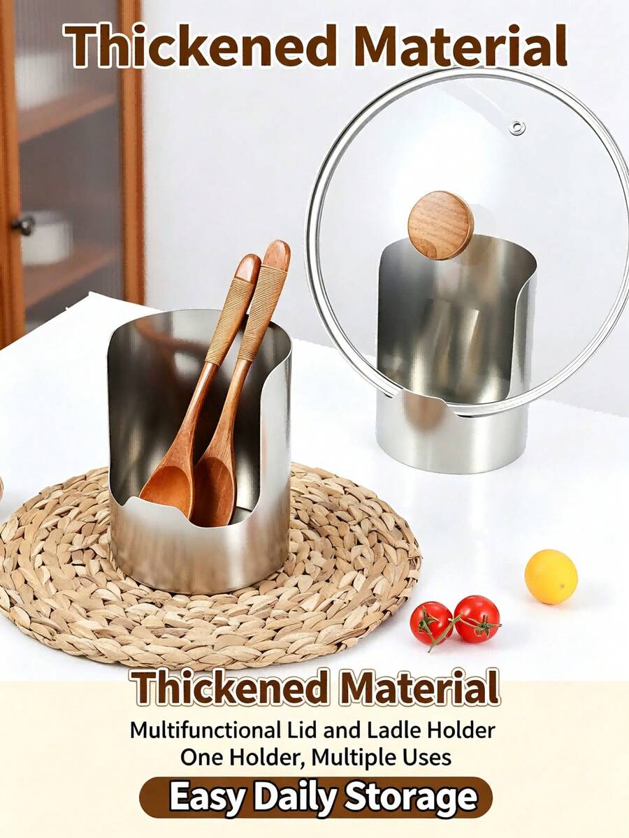 1 cái giá đỡ đa năng bằng thép không gỉ cho nắp nồi và thìa, kệ lưu trữ dụng cụ nhà bếp trên mặt bàn cho nắp, xẻng nấu ăn, thớt - Bạc - Xem 1