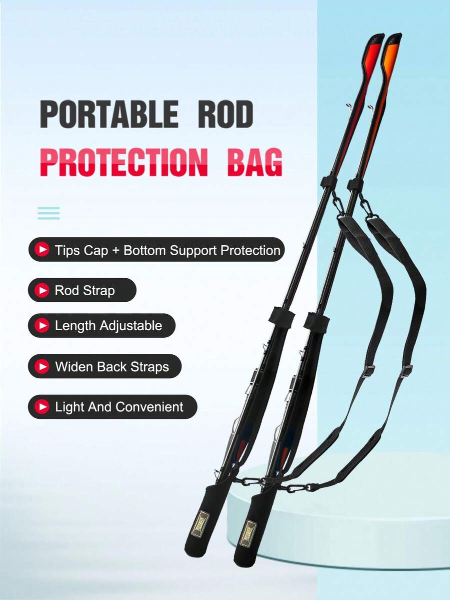 KINGDOM 1pc Fishing Rod Protection Bag, Adjustable Fishing Rod Sleeve With Shoulder Strap, Portable Rod Cover For Casting & Spinning Rod, Lightweight Fishing Tackle Storage Case With Tip Protector, 73cm~152cm
