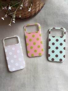 Minimalist Polka Dot Mint Green Soft Phone Case Compatible With Iphone 17 16 15 14 13 Pro Max Summer Style Anti-Drop Lightweight Phone Case Pink Phone Case - Pink - View 5