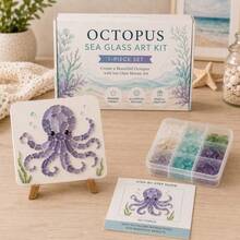 1pc Ocean Theme Sea Glass Mosaic DIY Art Kit, Animal Patterns Available Including Blue Crab, Octopus, Starfish And Jellyfish, Handmade Decorative Craft Project, Suitable For Room Decor, Desktop Ornament, Shelf Display, Coastal Home Decor And Gift Giving - Ocean DIY Art Kit - View 11