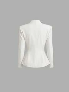 Women's Casual Daily Commute Mature Elegant Style Simple Minimalist Solid Color Small Stand-Up Collar Padded Shoulder Long Sleeve Top, Fall Winter - White - View 7