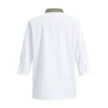 Seragam Kerja Dapur Lengan Panjang Unisex Baru dengan Desain Modis, Blok Warna, dan Kerah Tegak - Putih - View 3