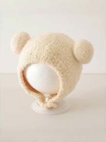 Baby Knitted Beanie Hat With Ear Flaps And Double Pom Poms, Warm Autumn/Winter Cap, Cute - 1PC - View 3