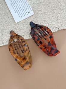 3pcs Premium Hollow Oval Willow Leaf Hair Clips, Casual Acrylic Minimalist Alligator Hair Clips - Multicolor - View 4