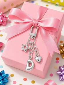 Cute Puffy Bag Charm Featuring Cutout Star And Heart Accents, Sparkling A-Z Letters, And Earphone Charm; Keychain Or Accessory For Bags And Backpacks - Multicolor - View 4