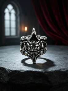 CIREY 1pc Vintage Distressed Skull & Ghost Face 2-In-1 Combination Ring, Men's Single Ring, Creative Design, Niche Bold Versatile Jewelry - Skull Ring - View 2