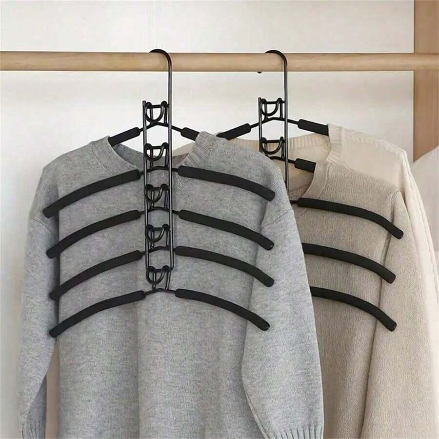 Gantungan Baju Logam Tebal Hemat Ruang 5/2/1, Desain Multi-Lapisan 5-in-1, Dengan Bantalan Busa Anti Selip, Cocok Untuk Mantel, Sweater, Jas, Dan Kaos - MultiWarna - View 1