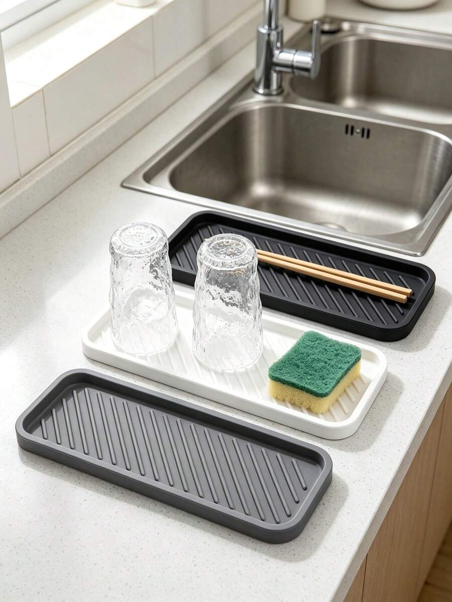 1pc Kitchen Silicone Sink Organizer Tray, Sink Box Sponge Holder, Silicone Waterproof Mat, Sink Protector, Suitable For Kitchen Sink, Washbasin, Can Be Used For Draining Sponges, Cutting Boards And Cups, Essential Kitchen Storage Item For Home - Multicolor - View 1