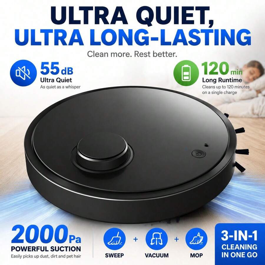 Ultra-Thin Smart Robot Vacuum, 3-In-1 Automatic Sweep Mop Suction, Powerful Suction, USB Rechargeable Home Floor Cleaning Machine - Multicolor - View 1