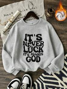 Women's Casual Loose Pullover Sweatshirt, Ribbed Knit Detail, Long Sleeve Crew Neck, Warm Lining Drop Shoulder Design, Comfortable For Daily Wear - Flower Gray - View 11