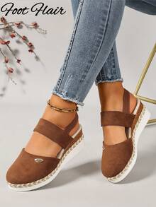Foot Flair 女款棕色楔形跟包頭涼鞋，波希米亞風，海灘度假夏季款，尺寸 35-44 - 棕色 - 查看 7