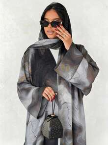 Jubah Panjang Berbentuk Gradien dengan Bukaan Depan, Lengan Panjang Longgar, Kimono Cardigan Konservatif, Pakaian Muslim Islami Sehari-hari - MultiWarna - View 9