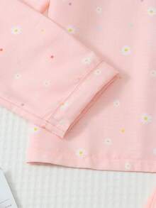 2pcs Daisy Print Pajama Set, Sweet And Cute Lapel Button Long Sleeve Top And Pants, Women's Sleepwear And Loungewear Suitable For Home Use - Pink - View 6