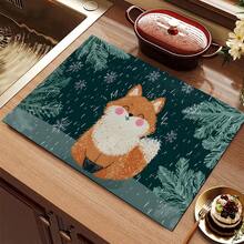 1pc Christmas Snowy Fox Pattern Diatomaceous Earth Absorbent Mat, Kitchen Countertop Drying Mat, Coffee Machine Mat, Pour-Over Coffee Pot Mat, Dish Drainer Mat, Non-Slip Heat-Resistant Kitchen Mat, Table Mat, Breakfast Mat, Washing Machine Mat, Home Kitchen Dining Table Coffee Shop Bar Decor Mat, Holiday Party Housewarming Gift - Multicolor - View 10