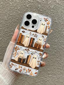1pc Halloween Library Ghost Reading Transparent Magnetic Phone Case; Covers, Bookshelf, Cute Ghost Reading, Autumn Fallen Leaves Illustration Print Transparent Magnetic Case, Built-In Magnetic Ring Supports Wireless Charging, Large Window Lens Frame With Raised Protection, Suitable For Personal Use, Halloween, Birthday Gift; Compatible With IPhone Case & Galaxy Case, Compatible With IPhone 18 Phone Case, Compatible With IPhone 18 Pro Max, Compatible With Iphone 16 - Clear - View 4