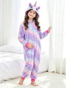 Tween Girl Purple Starry Sky Unicorn Long Sleeve Jumpsuit - Multicolor - View 6