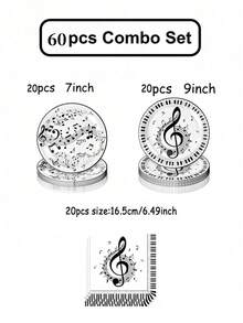 10/40/50/60/80件組 音符一次性紙製餐具套裝，彩色鋼琴鍵高音譜號音樂符號印花紙盤、紙杯、餐巾紙，音樂愛好者生日、鋼琴演奏會、音樂會、音樂課派對用品桌飾必需品 - 多色 - 查看 12