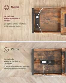 Mesa Auxiliar con Almacenamiento, con Puertos USB y Tomacorrientes, Mesita de Noche con Estación de Carga, Bolsas de Tejido, para Sala de Estar, Habitación, Rustico Marrón y Negro ULET310B01V1 - Negro - Ver 7