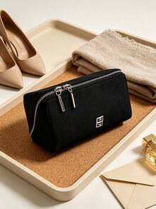 Givenchy Black Canvas Double Zipper Storage Bag, Large Capacity Multifunctional Makeup Bag, Minimalist Portable Pencil Case, Unisex Everyday Carry Organizer, Practical Daily Gift - Black - View 1
