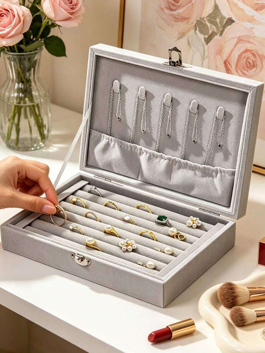 1pc Jewelry Storage Box, Portable Zipper Travel Jewelry Organizer, Travel Jewelry Box, Suitable For Women's Earrings, Rings, Necklaces, Bracelets, Lipsticks And More Storage. - Multicolor - View 1