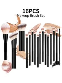 ronshadow 16pcs Makeup Brush Set With Leather Storage Bag, Triangular Powder Puff, Face Powder Brush, Blush Brush, Foundation Brush And Full Set Of Eye Brushes, Suitable For Students' Daily, Party, Makeup Practice, Short Trips And Touch-Up Scenarios - Multicolor - View 14