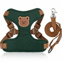 Pet Harness And Leash Set, Solid Color Bear Pattern Design Dog Vest Harness, Adjustable, Lightweight Comfortable Breathable, Anti-Escape, Suitable For Outdoor Travel, Walking, Training, Matching Leash, Thoughtful Birthday Gift For Cats And Dogs - Mocha Brown - View 12