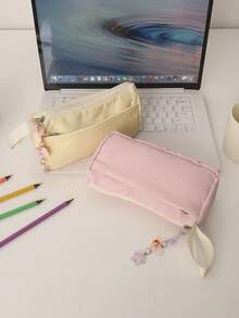 New INS Style Large Capacity Cute Plush Stationery Bag, High-End Elegant Minimalist Pencil Case, Fresh Simple Style - Single Piece - View 2