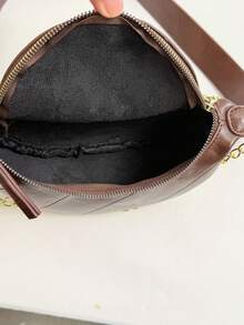Fashion Solid Color PU Shoulder Bag, Crossbody Bag, Metal Chain Decoration, Suitable For Women Shopping, Dating, Gifts And Daily Use - Coffee - View 6