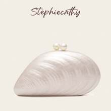 STEPHIECATHY 女款時尚奢華優雅壓克力手拿包，磁吸開合，貝殼造型長鏈手提包，適合婚禮、晚餐、派對、舞會與宴會的晚宴包 - 米色 - 查看 1
