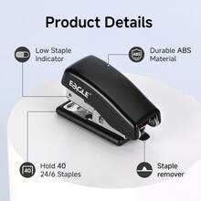 Eagle Set Stapler Mini Portabel dan Pencabut Staples Terintegrasi, Termasuk 1000 Staples, Stapler Kecil Kapasitas 10 Lembar yang Ringkas, Cocok untuk Kantor dan Rumah, Kompatibel dengan Staples Pengganti 24/6 dan 26/6, Merah/Biru/Hitam - 868+1008 - View 7