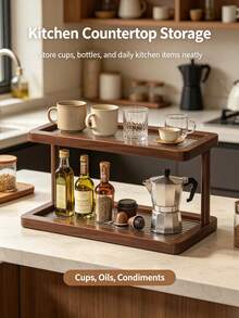 Multi-Layer Desktop Cup Holder Storage Rack, Minimalist Bar Wine Glass Coffee Cup Display Stand, Tea Table Tea Set Organizer Shelf - Brown - View 8
