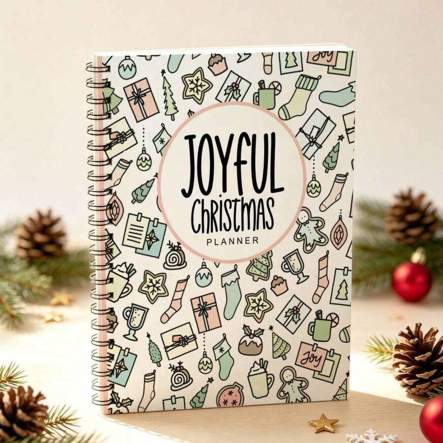 1Pc A5 Spiral Christmas Planner Notebook, Joyful Christmas Themed Print, Holiday Organizer For Notes & Budget Tracking - A5 - View 1