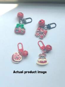 3pcs Random Mixed Cartoon Vintage Berry Red Heart Bow Cherry Cake Bell Keychains, Japanese Girly Style Best Friend Gift, Backpack Charm, Versatile Holiday Gift - Multicolor - View 10