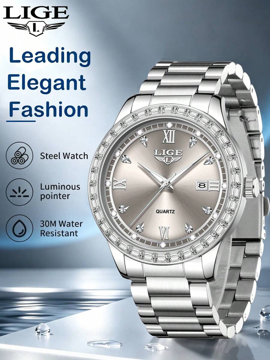 LIGE New Fashion Women's Watch Life Waterproof, Luminous Watch, Dial Design Advanced Simple Watch For Women - Silver - View 1