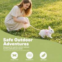Cat Leash Anti-Escape Adjustable H-Shaped No-Choke Cute Angola Rabbit Style Outdoor Cat Rope - Baby Pink - View 4